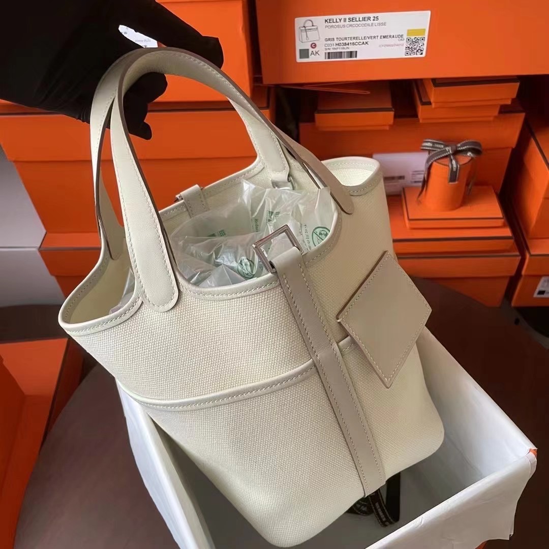 Picotin cargo 18 帆布拼Swift 奶昔白 银扣