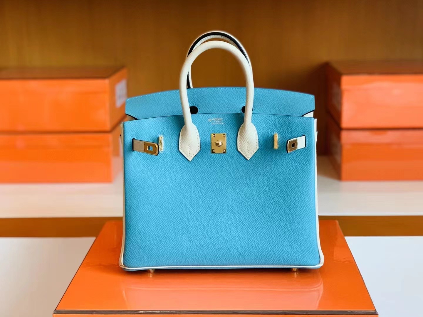 Hong Kong Hermès BK 25cm 7N Blue 糖果蓝 10 Craie  奶昔白 Epsom