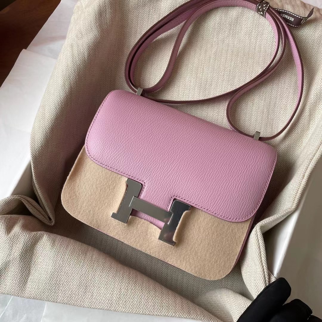 Constance mini 19cm chèvre 山羊皮 X9 Mauve Sylvestre 锦葵紫 银扣