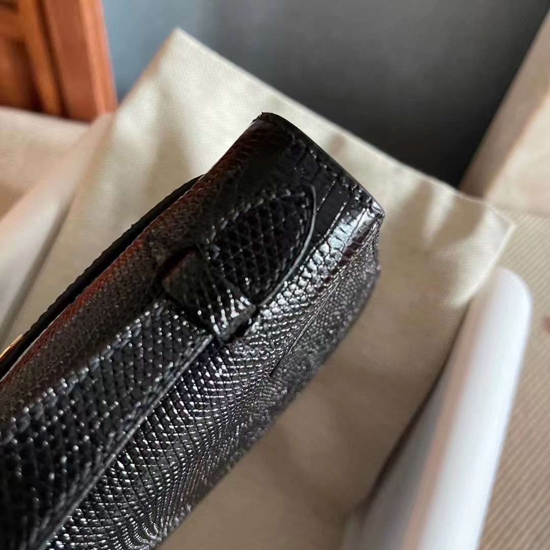 KL pochette 蜥蜴皮  Lizard 89 Noir 黑金