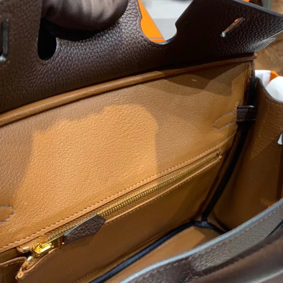 VIP一级品： BK 25cm togo  46乌木色内拼焦糖色/金扣 手工缝制 臻品鉴赏