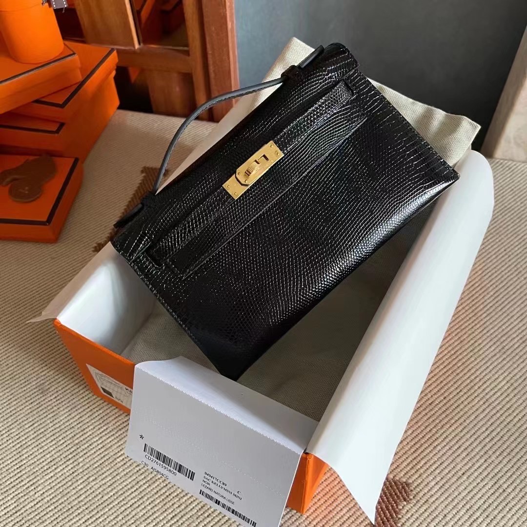 KL pochette 蜥蜴皮  Lizard 89 Noir 黑金