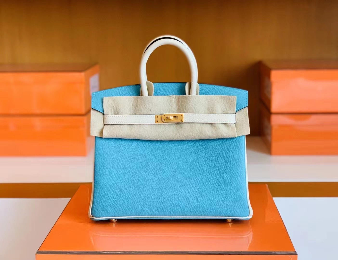 Hong Kong Hermès BK 25cm 7N Blue 糖果蓝 10 Craie  奶昔白 Epsom