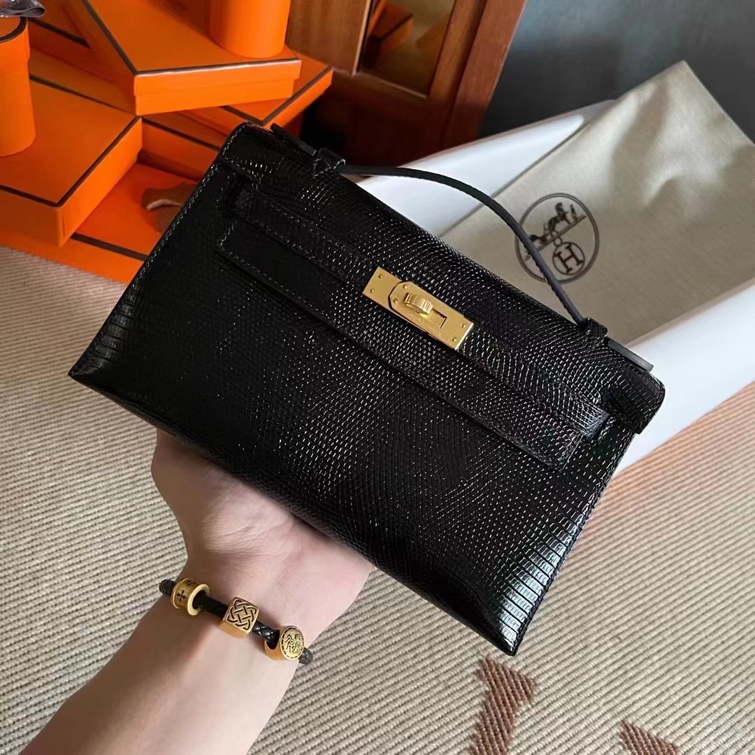 KL pochette 蜥蜴皮  Lizard 89 Noir 黑金