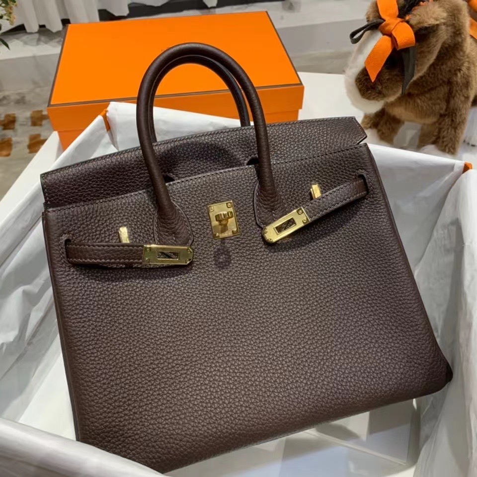 VIP一级品： BK 25cm togo  46乌木色内拼焦糖色/金扣 手工缝制 臻品鉴赏