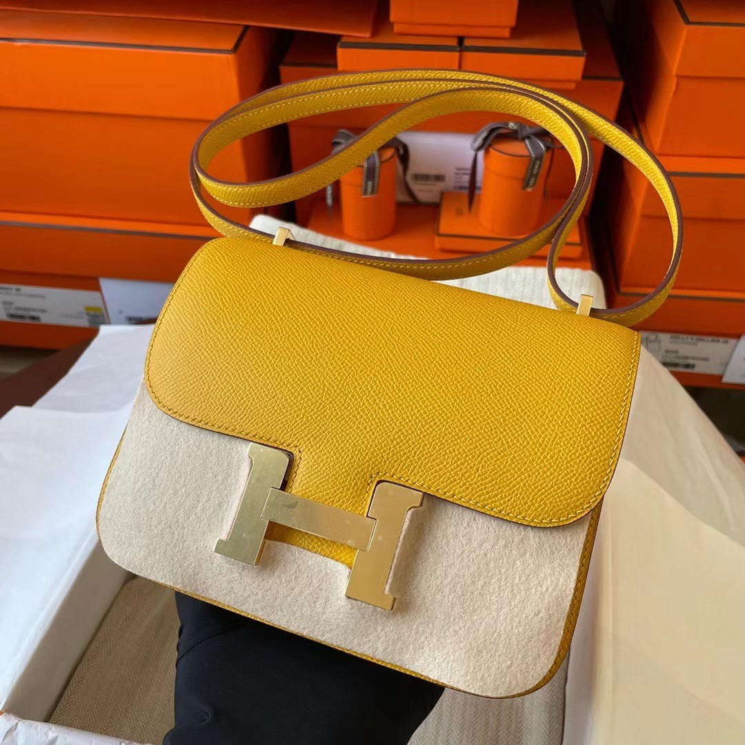 Qatar HM Constance mini 19cm Epsom皮 9D Amber 琥珀黄 Gold Hw 金扣