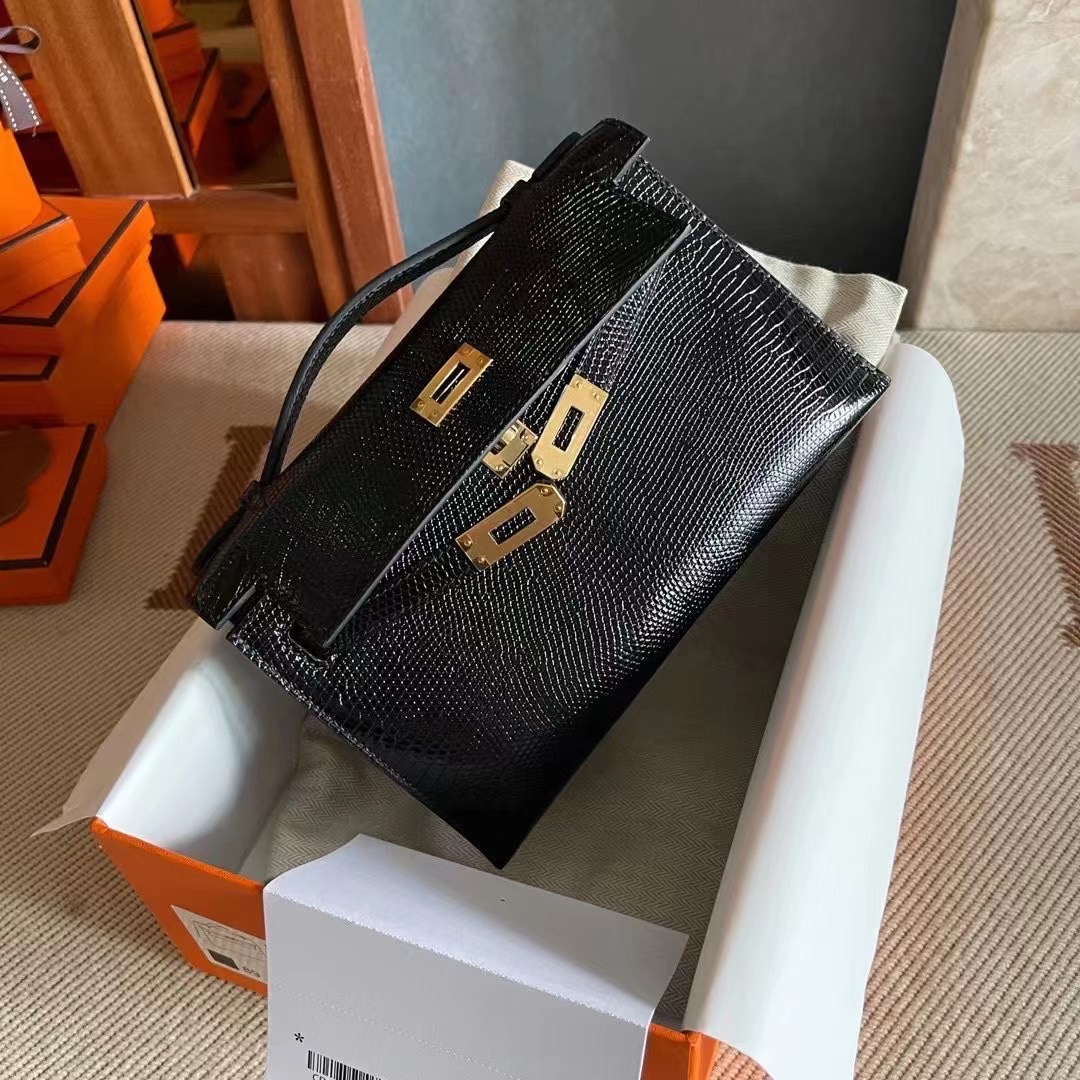 KL pochette 蜥蜴皮  Lizard 89 Noir 黑金