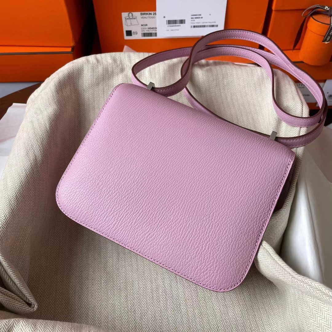Constance mini 19cm chèvre 山羊皮 X9 Mauve Sylvestre 锦葵紫 银扣