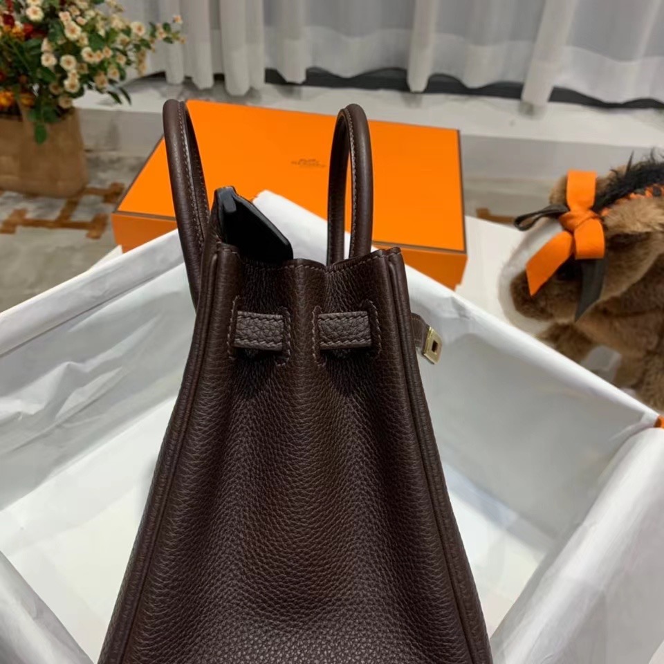 VIP一级品： BK 25cm togo  46乌木色内拼焦糖色/金扣 手工缝制 臻品鉴赏