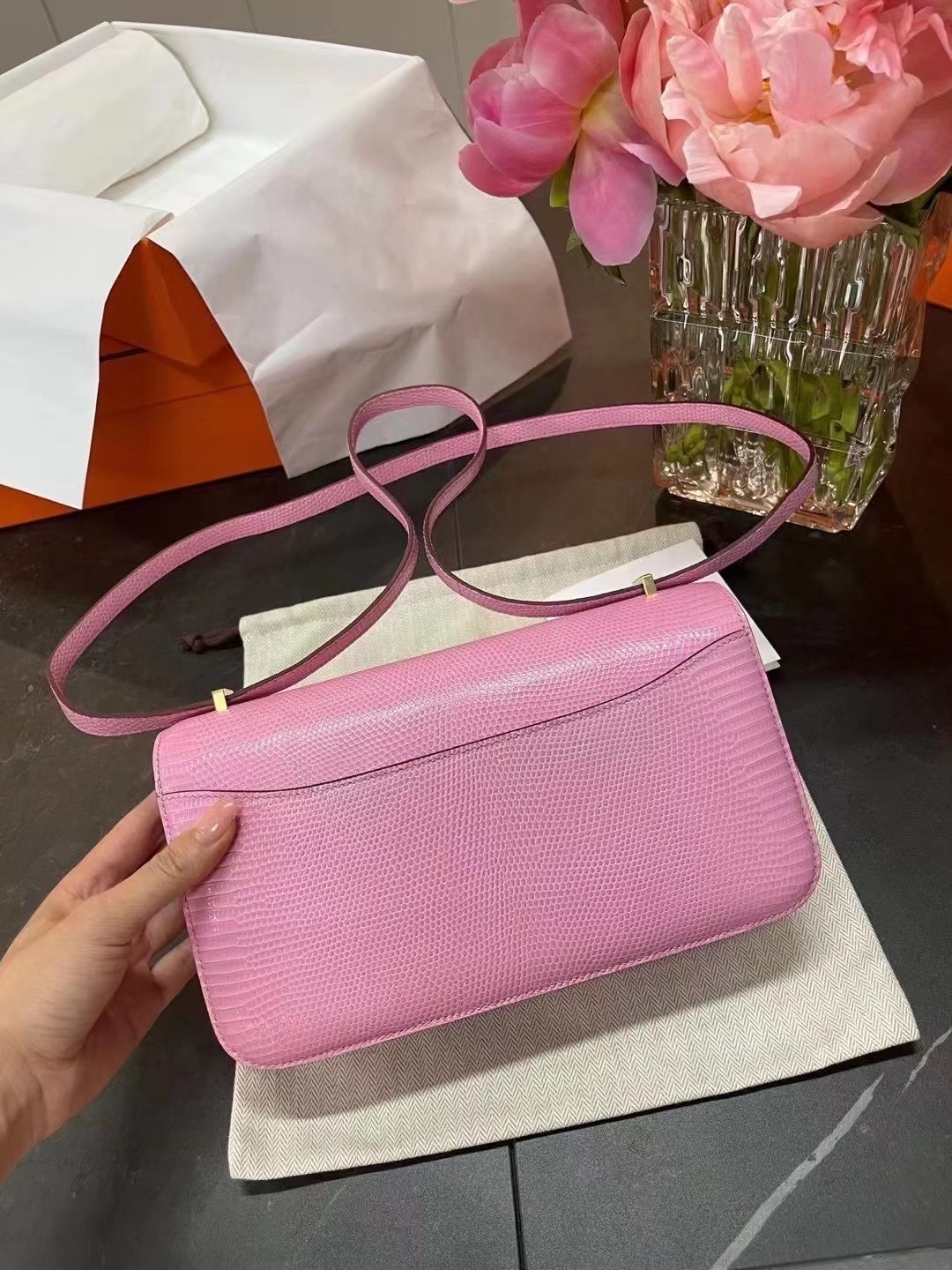 Constance Elan 26cm 粉蜥蜴金扣 全网唯一 收藏级别