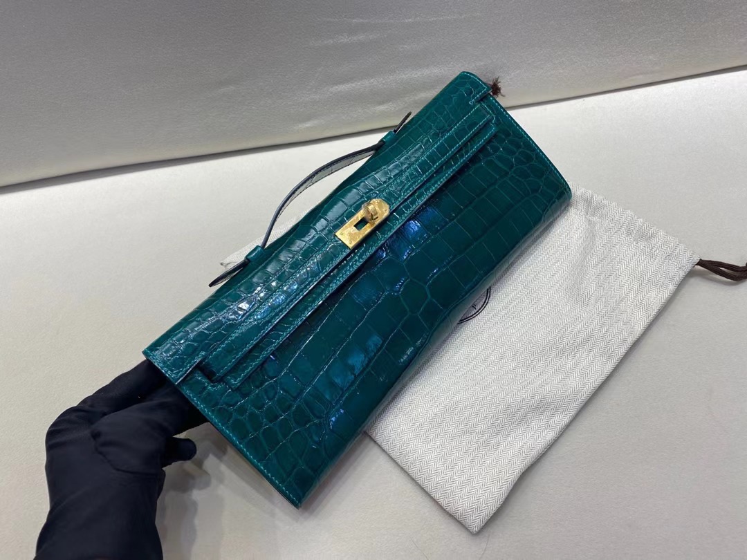 KL cut 31cm 晚宴手包 鳄鱼🐊 祖母绿 顶级法国纯手工现货😍-HaiLaBags KL cut 31cm 晚宴手包 鳄鱼🐊 祖母绿 顶级法国纯手工现货😍