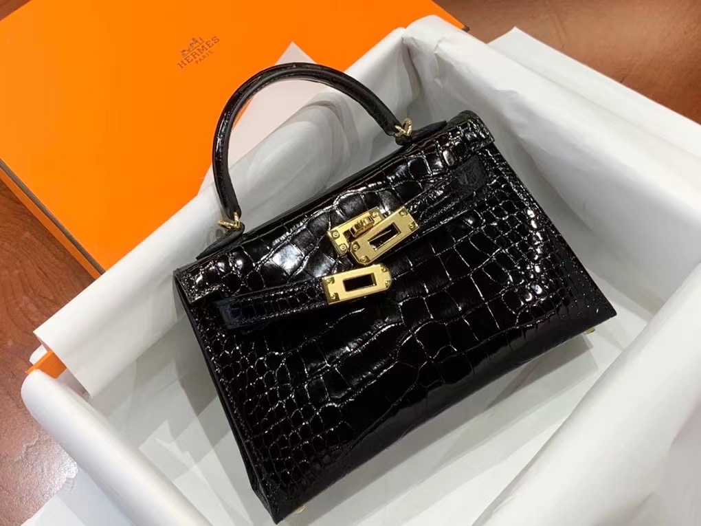 VIP一级品 Mini kl19cm 美洲鳄Alligator   CK89 Noir 黑色/金扣  手工缝制 臻品鉴赏