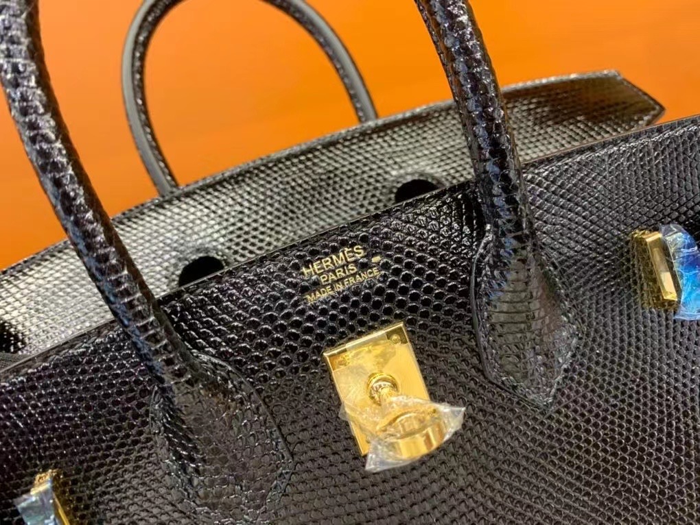 VIP一级品  BK25cm 蜥蜴皮 Lizard CK89 Noir 黑色/金扣  手工缝制 臻品鉴赏