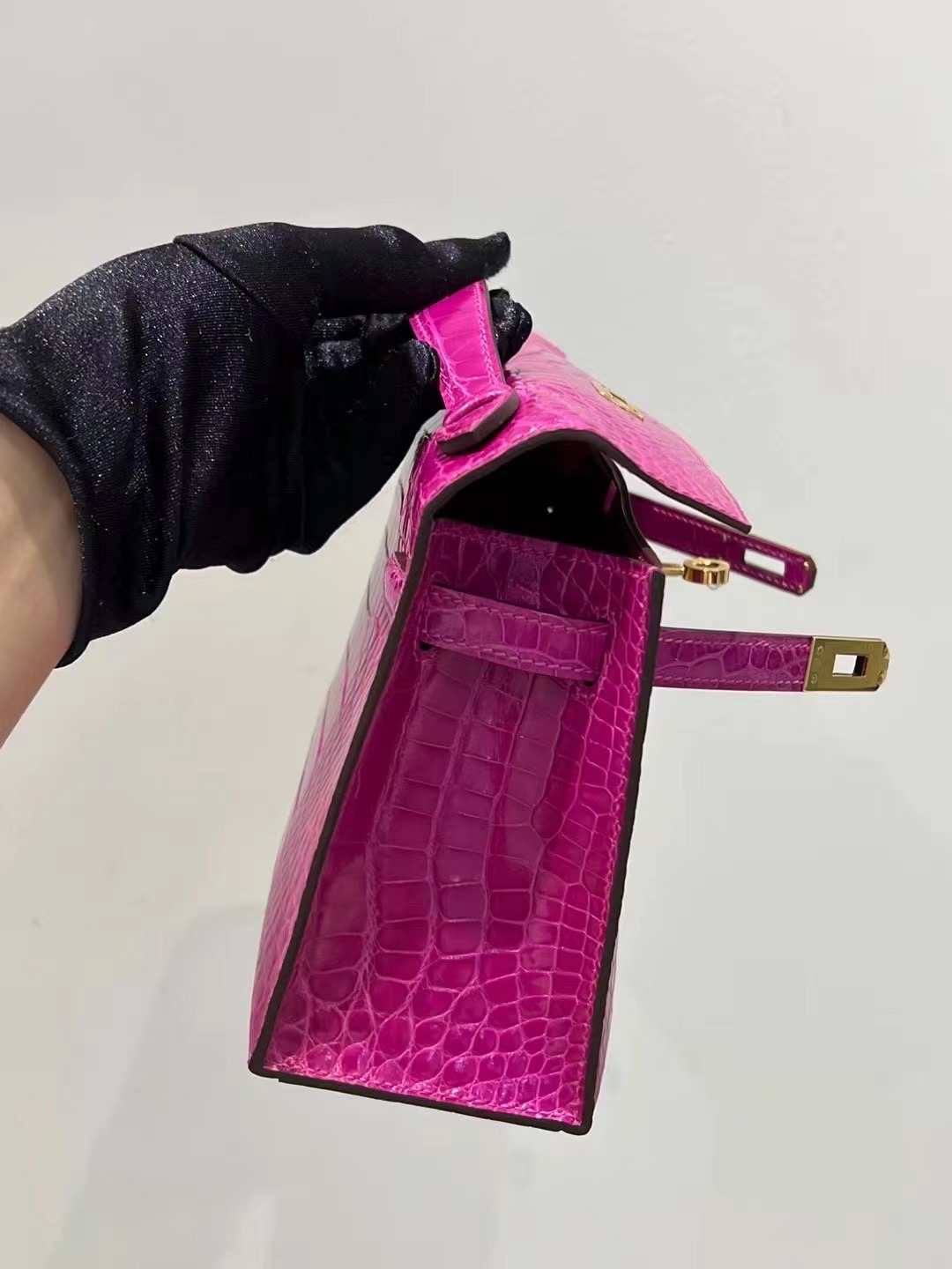HM MiniKL Pochette 22cm J5 Rose Sheheraradez 亮面美洲鳄鱼