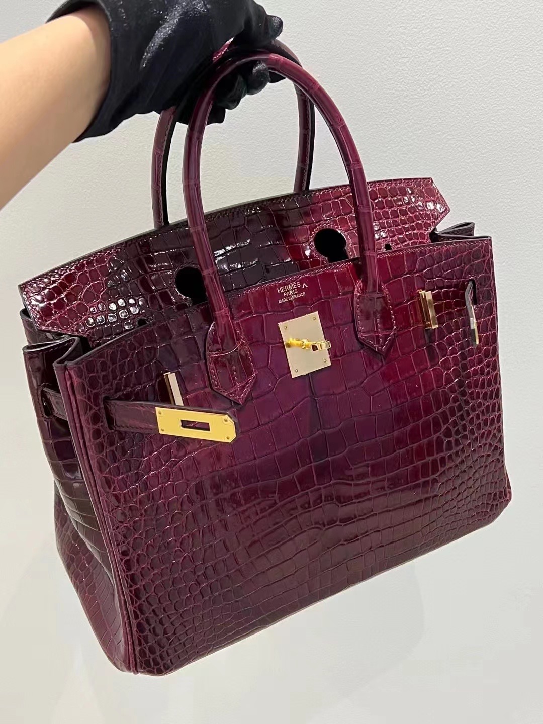 HM BK 30cm 57 Bordeaux 波尔多酒红 Shiny porosus crocodile