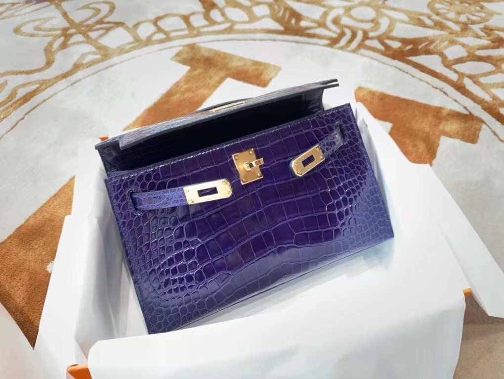 VIP一级品 kl一代 美洲鳄 73 Bleu Saphir 宝石蓝/金扣 手工缝制