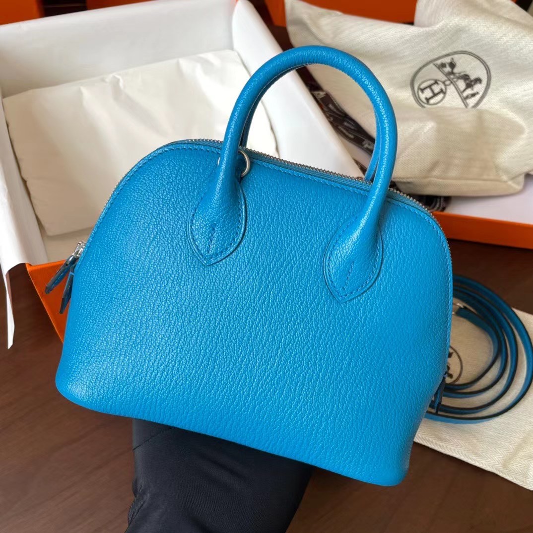 Mini Bolide 18cm 山羊皮 0F Bleu Frida弗罗里达蓝 银扣