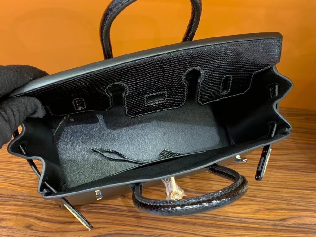 VIP一级品  BK25cm 蜥蜴皮 Lizard CK89 Noir 黑色/金扣  手工缝制 臻品鉴赏