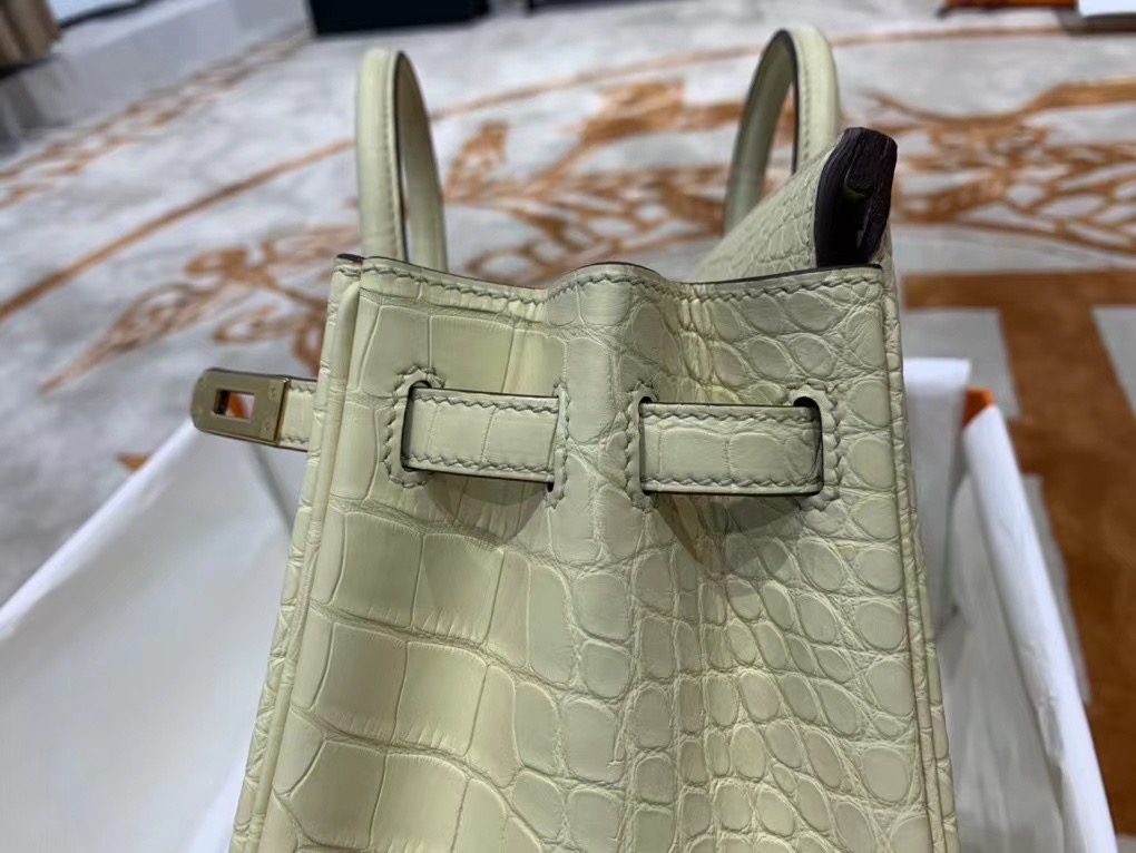 BK 25cm 美洲鳄 Matte Alligator Crocodile Y1 Vanille 香草色/金扣 手工缝制 臻品鉴赏