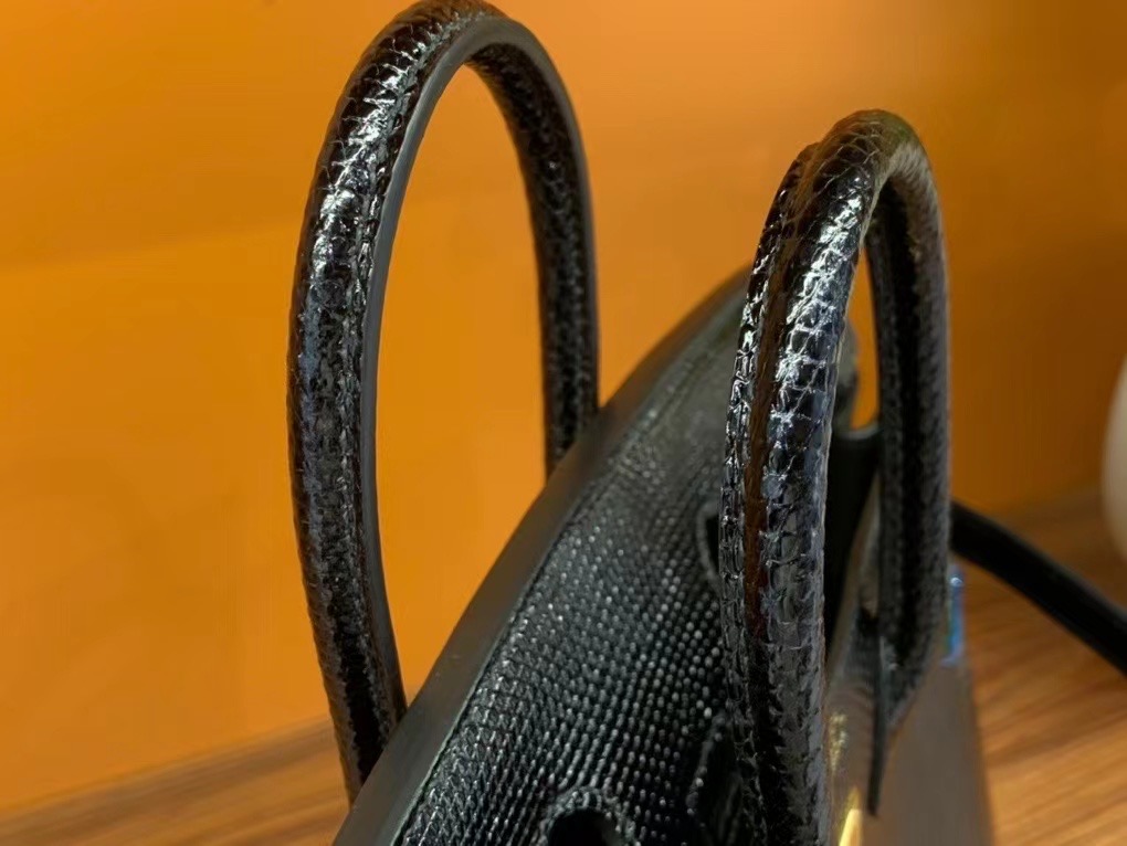 VIP一级品  BK25cm 蜥蜴皮 Lizard CK89 Noir 黑色/金扣  手工缝制 臻品鉴赏