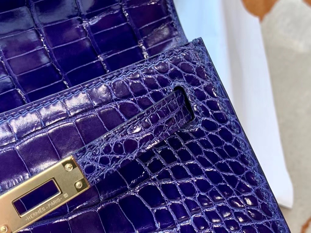 VIP一级品 kl一代 美洲鳄 73 Bleu Saphir 宝石蓝/金扣 手工缝制