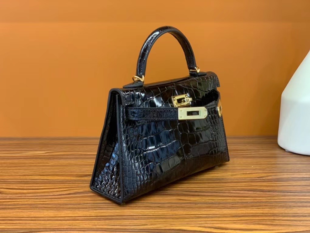 VIP一级品 Mini kl19cm 美洲鳄Alligator   CK89 Noir 黑色/金扣  手工缝制 臻品鉴赏