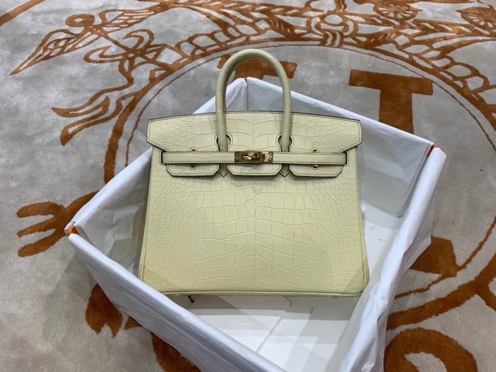 BK 25cm 美洲鳄 Matte Alligator Crocodile Y1 Vanille 香草色/金扣 手工缝制 臻品鉴赏