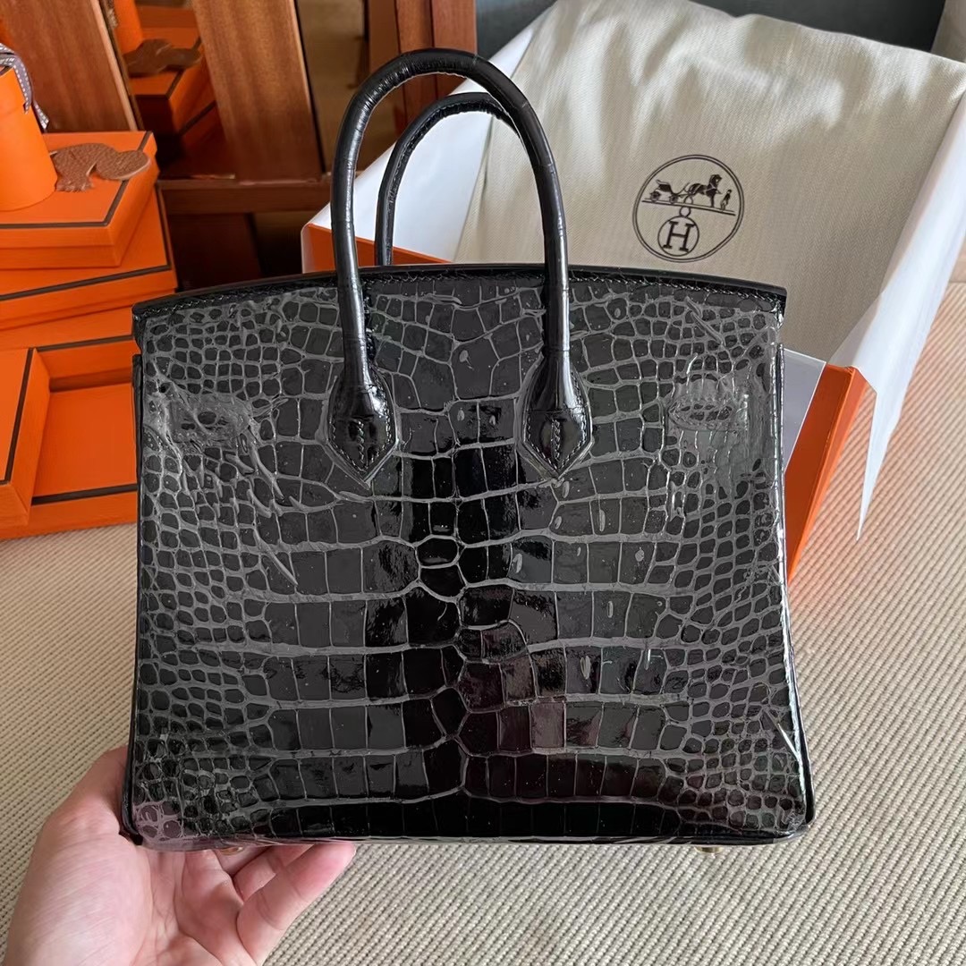 Saudi Arabia Dammam HM BK 25cm 89 Noir Shiny alligator crocodile