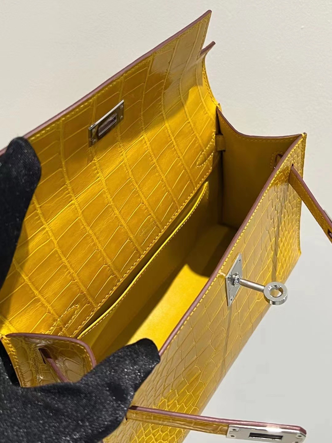 HM MiniKL Pochette 9D Amber Shiny alligator crocodile