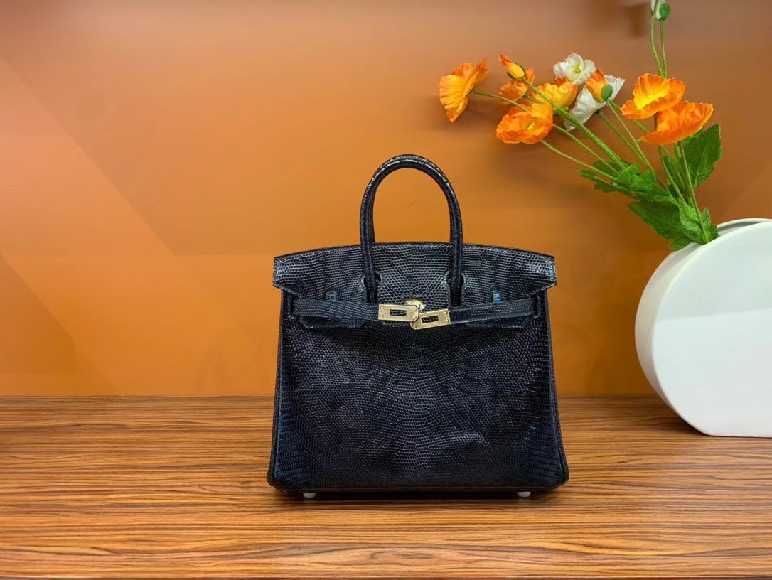VIP一级品  BK25cm 蜥蜴皮 Lizard CK89 Noir 黑色/金扣  手工缝制 臻品鉴赏