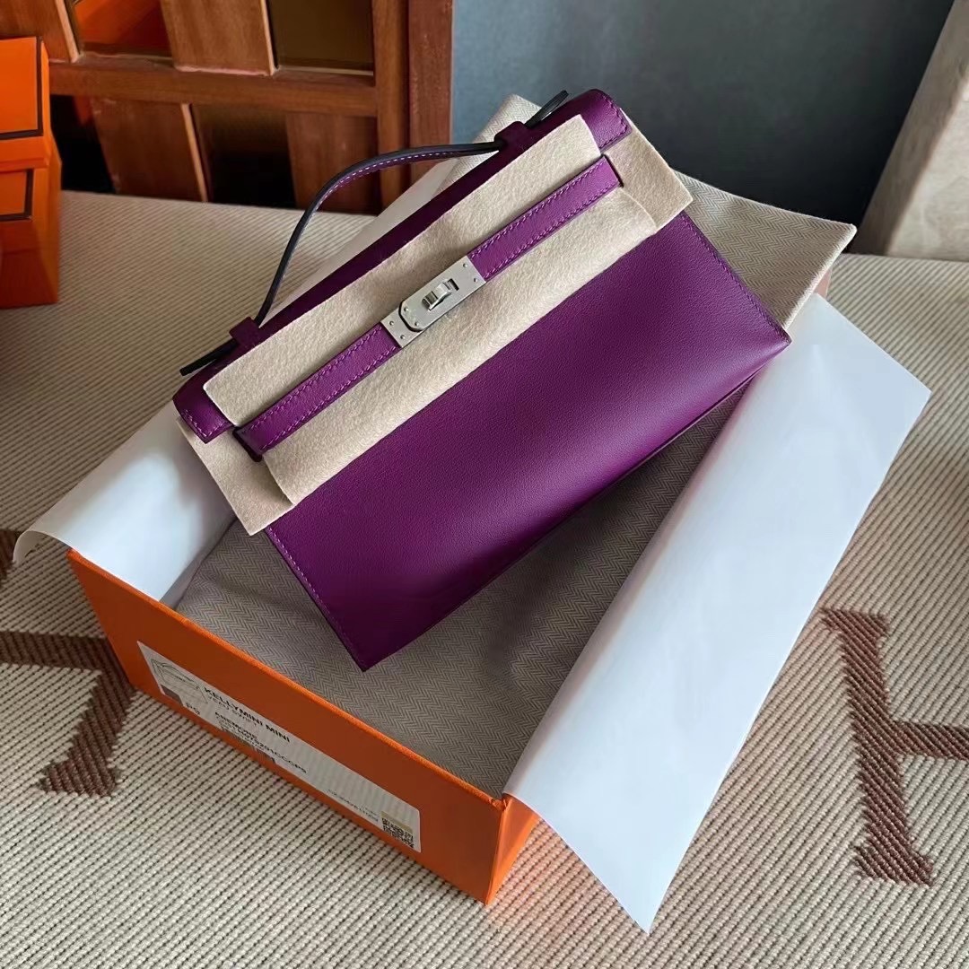 HM KL pochette swift P9 Anemone 海葵紫 银
