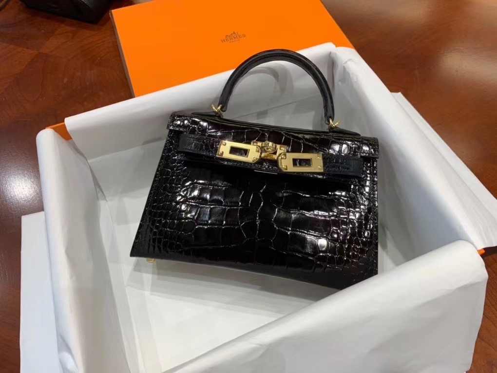 VIP一级品 Mini kl19cm 美洲鳄Alligator   CK89 Noir 黑色/金扣  手工缝制 臻品鉴赏