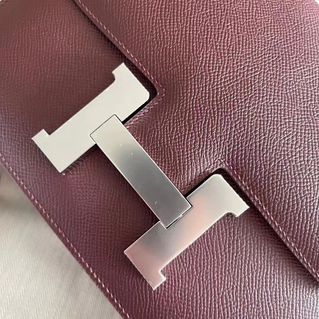 constance 24cm epsom 55 rouge h 爱马仕红  银