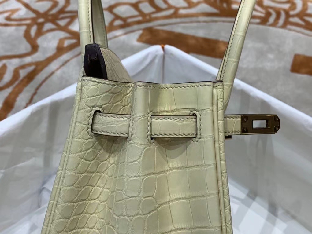 BK 25cm 美洲鳄 Matte Alligator Crocodile Y1 Vanille 香草色/金扣 手工缝制 臻品鉴赏