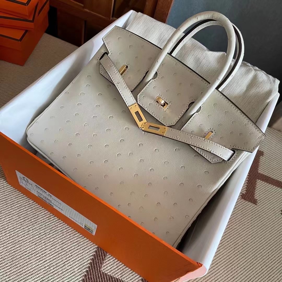 BK 25cm ostrich 鸵鸟皮  3C羊毛白 金