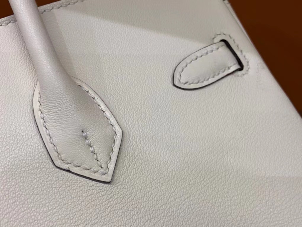 VIP一级品： BK 25cm swift  8L 冰川白/银扣 手工缝制 臻品鉴赏