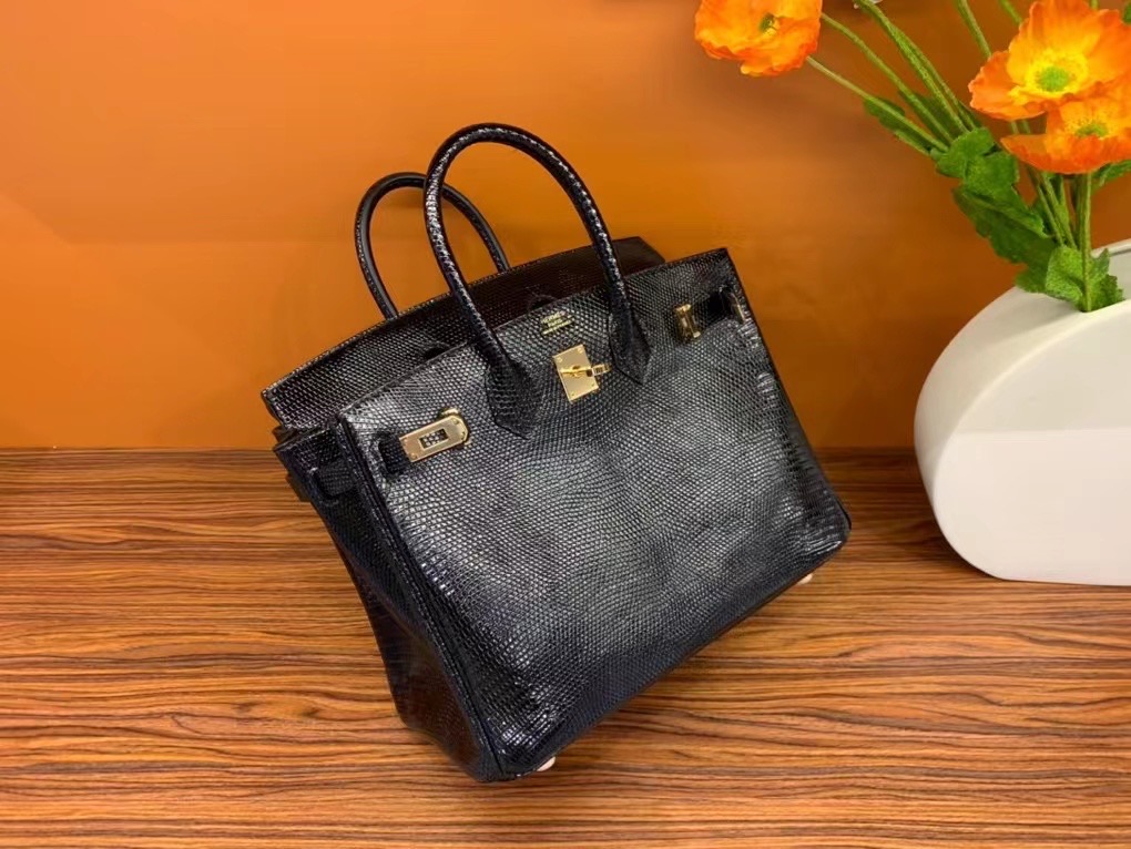 VIP一级品  BK25cm 蜥蜴皮 Lizard CK89 Noir 黑色/金扣  手工缝制 臻品鉴赏