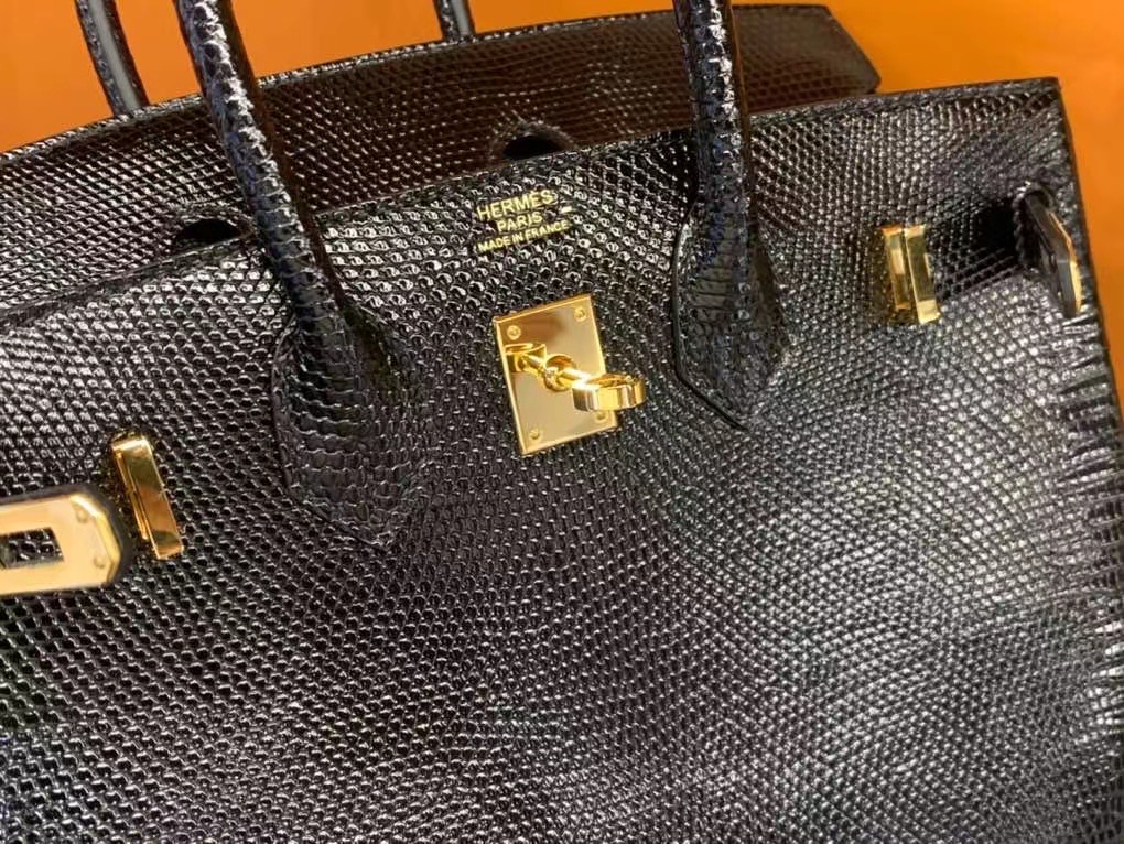 VIP一级品  BK25cm 蜥蜴皮 Lizard CK89 Noir 黑色/金扣  手工缝制 臻品鉴赏