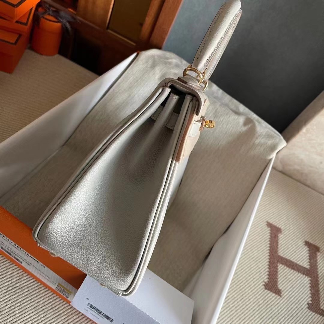 KL HSS 25cm evercolor皮  珍珠灰内拼玫红  金