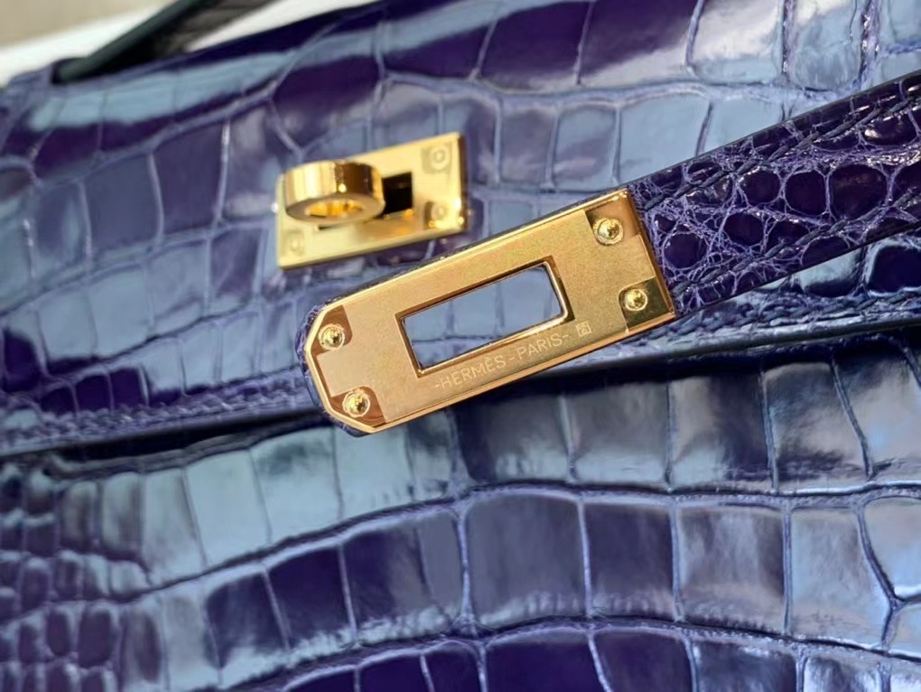 VIP一级品 kl一代 美洲鳄 73 Bleu Saphir 宝石蓝/金扣 手工缝制