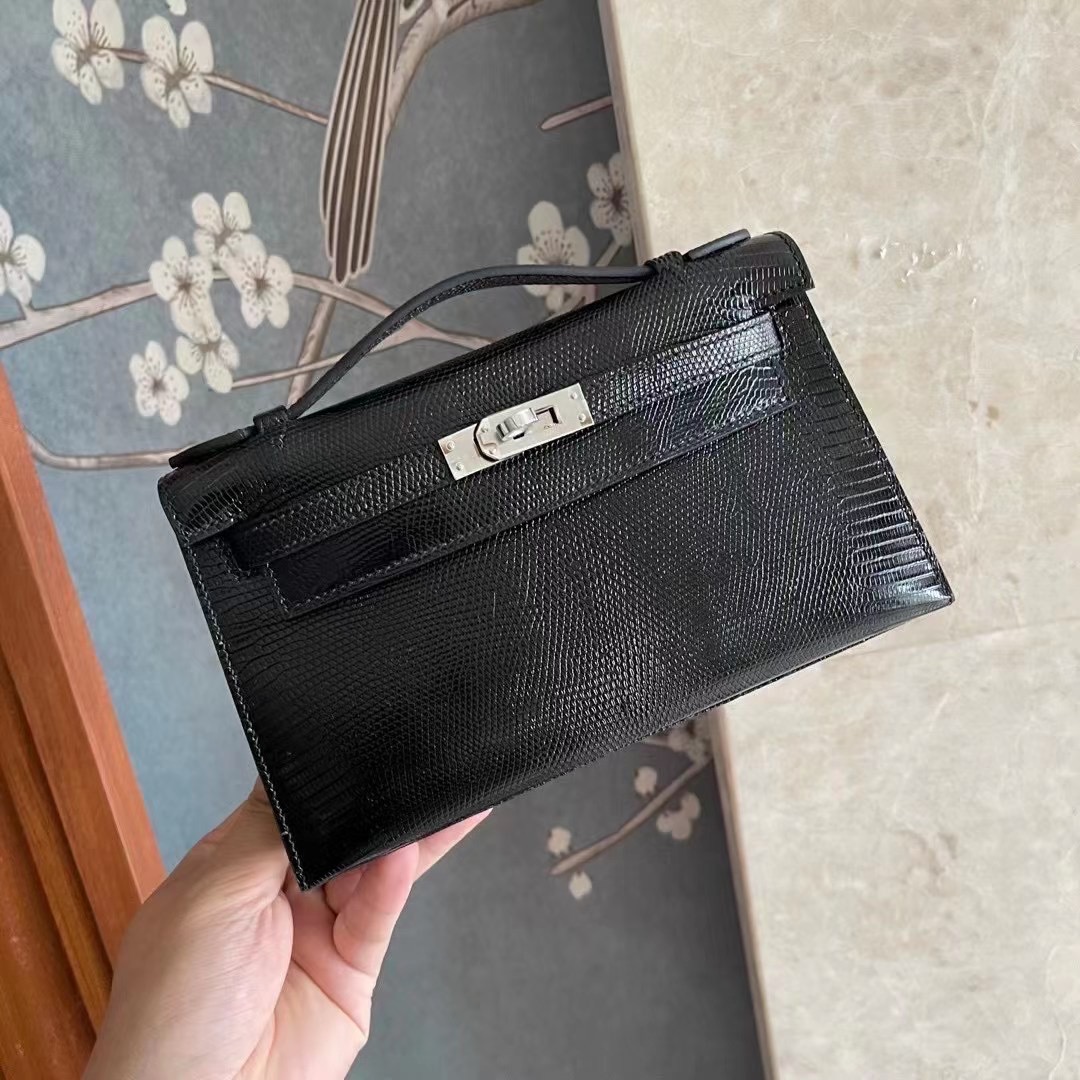 Kuwait HM KL Pochette Lizard 89 Noir Phw