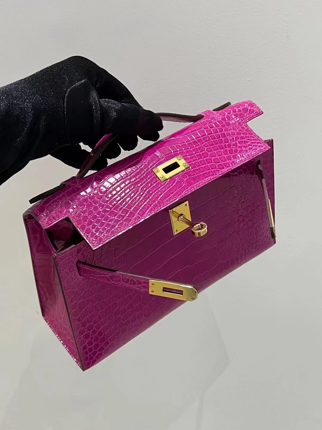 HM MiniKL Pochette 22cm J5 Rose Sheheraradez 亮面美洲鳄鱼