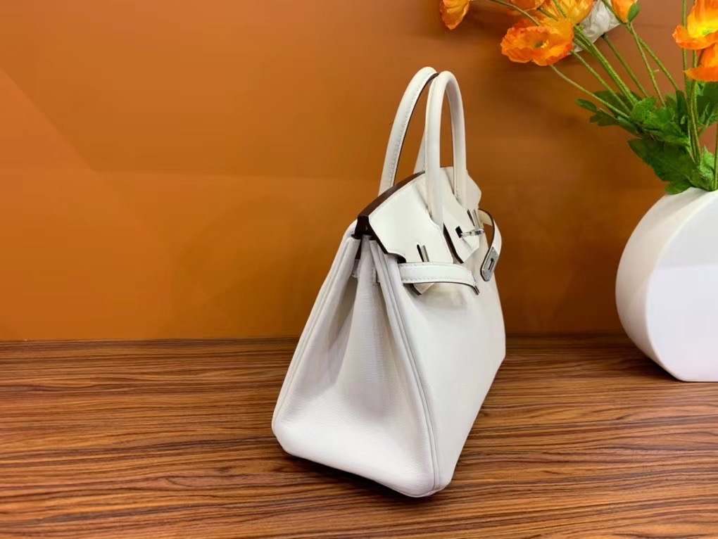 VIP一级品： BK 25cm swift  8L 冰川白/银扣 手工缝制 臻品鉴赏