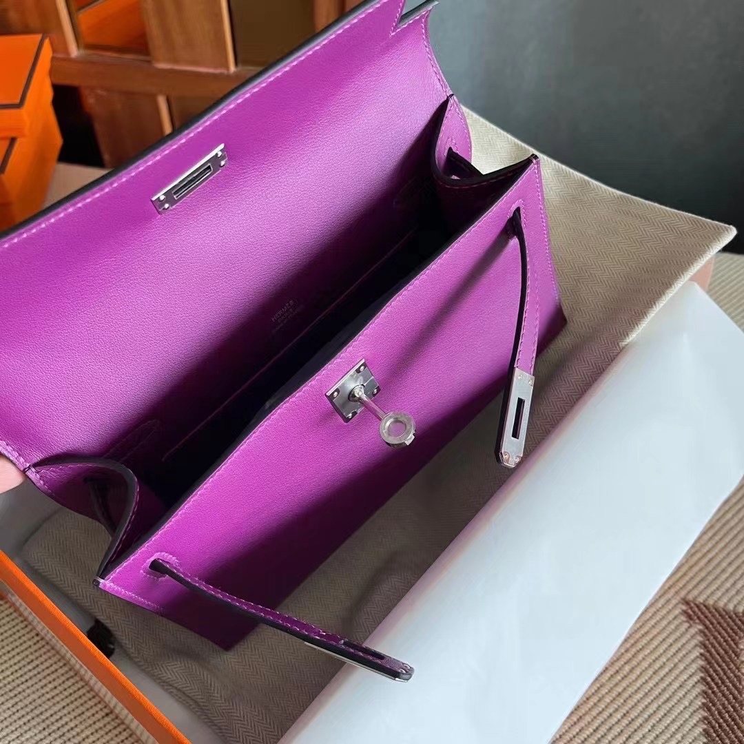 HM KL pochette swift P9 Anemone 海葵紫 银