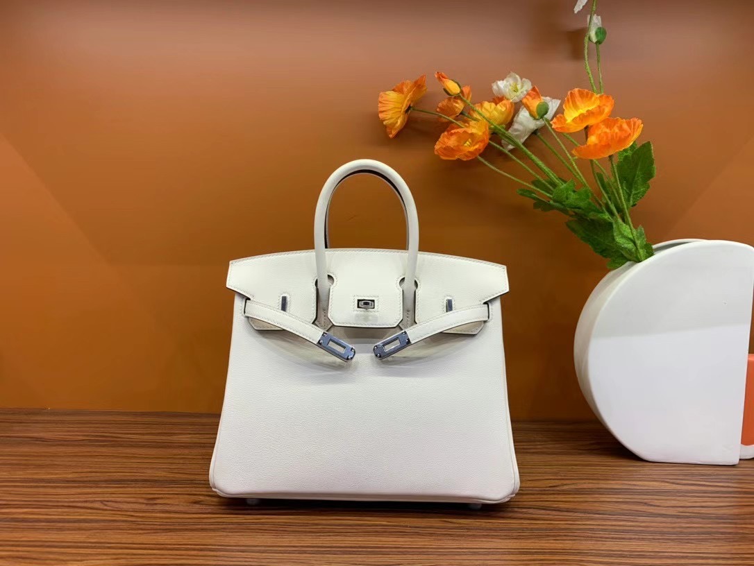 VIP一级品： BK 25cm swift  8L 冰川白/银扣 手工缝制 臻品鉴赏