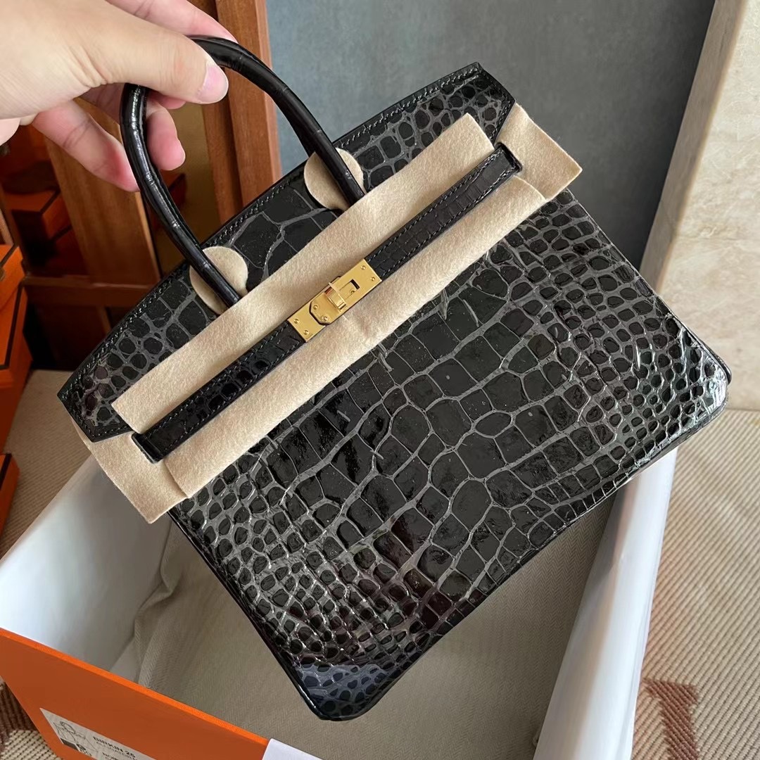 Saudi Arabia Dammam HM BK 25cm 89 Noir Shiny alligator crocodile