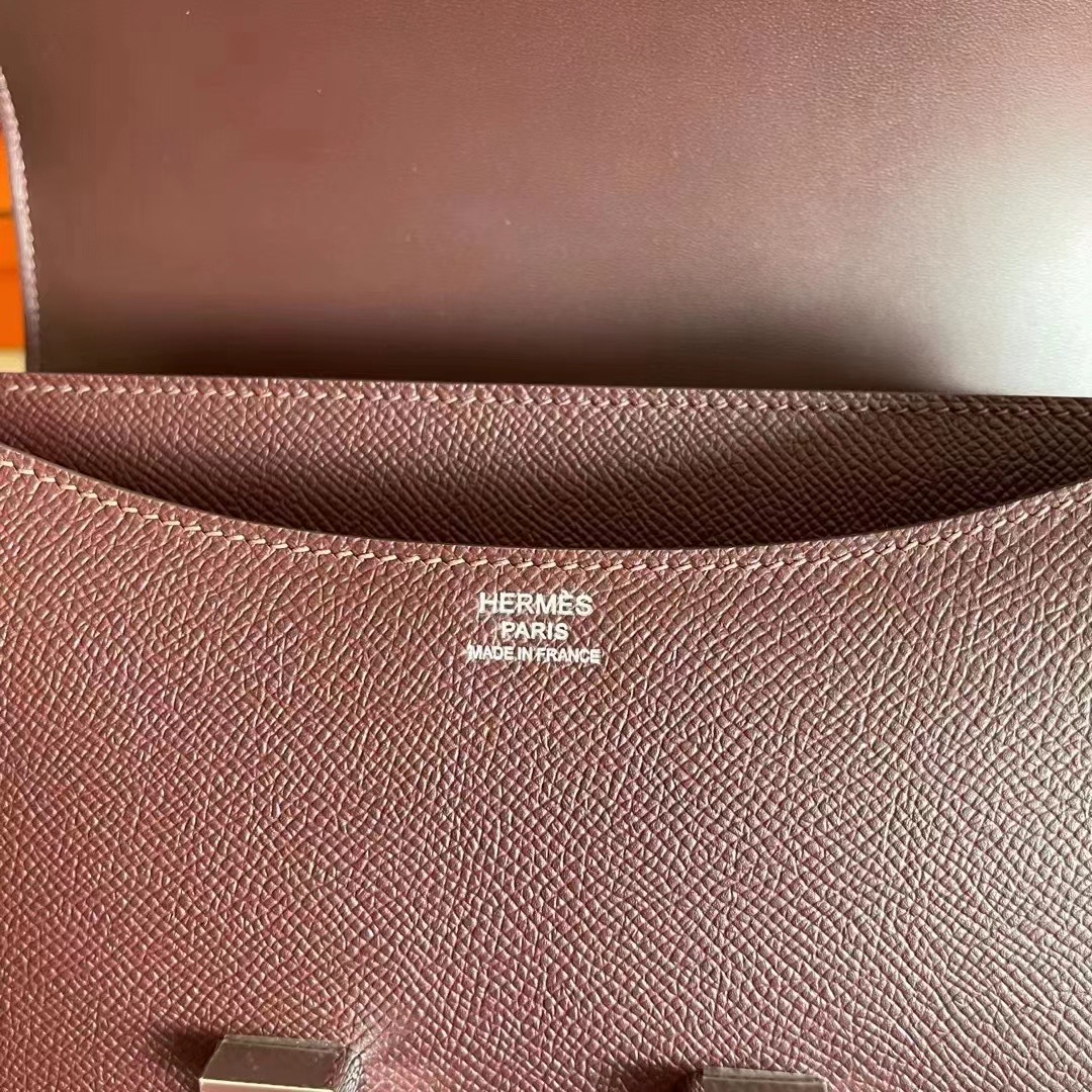 constance 24cm epsom 55 rouge h 爱马仕红  银