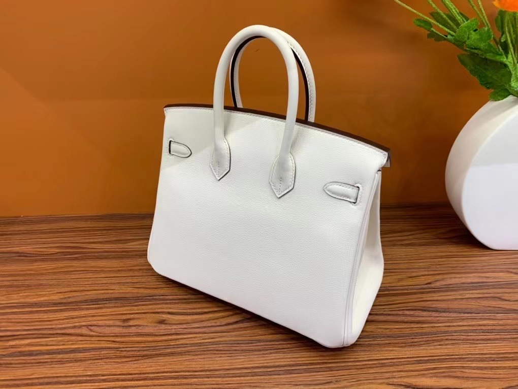 VIP一级品： BK 25cm swift  8L 冰川白/银扣 手工缝制 臻品鉴赏