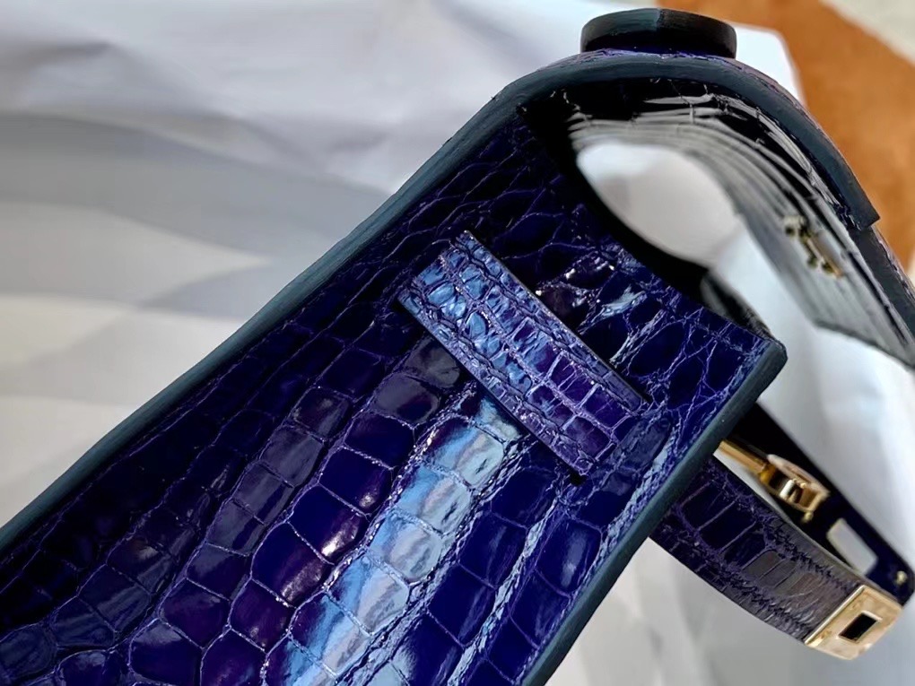 VIP一级品 kl一代 美洲鳄 73 Bleu Saphir 宝石蓝/金扣 手工缝制