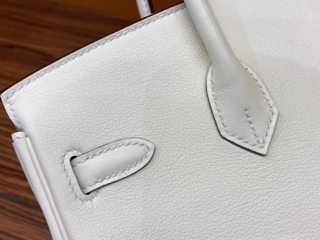 VIP一级品： BK 25cm swift  8L 冰川白/银扣 手工缝制 臻品鉴赏